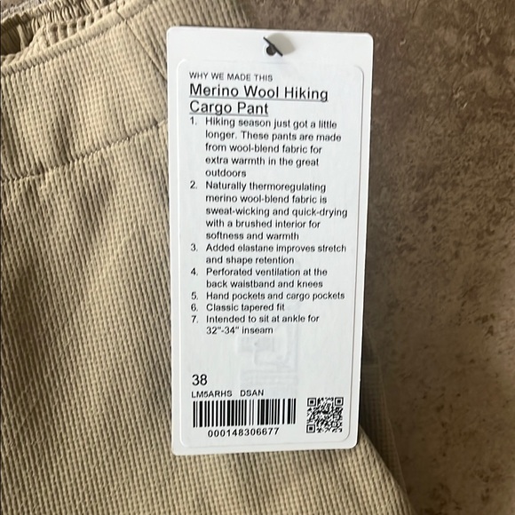 Men’s Lululemon Merino Wool Hiking Cargo Pant - Picture 2 of 6
